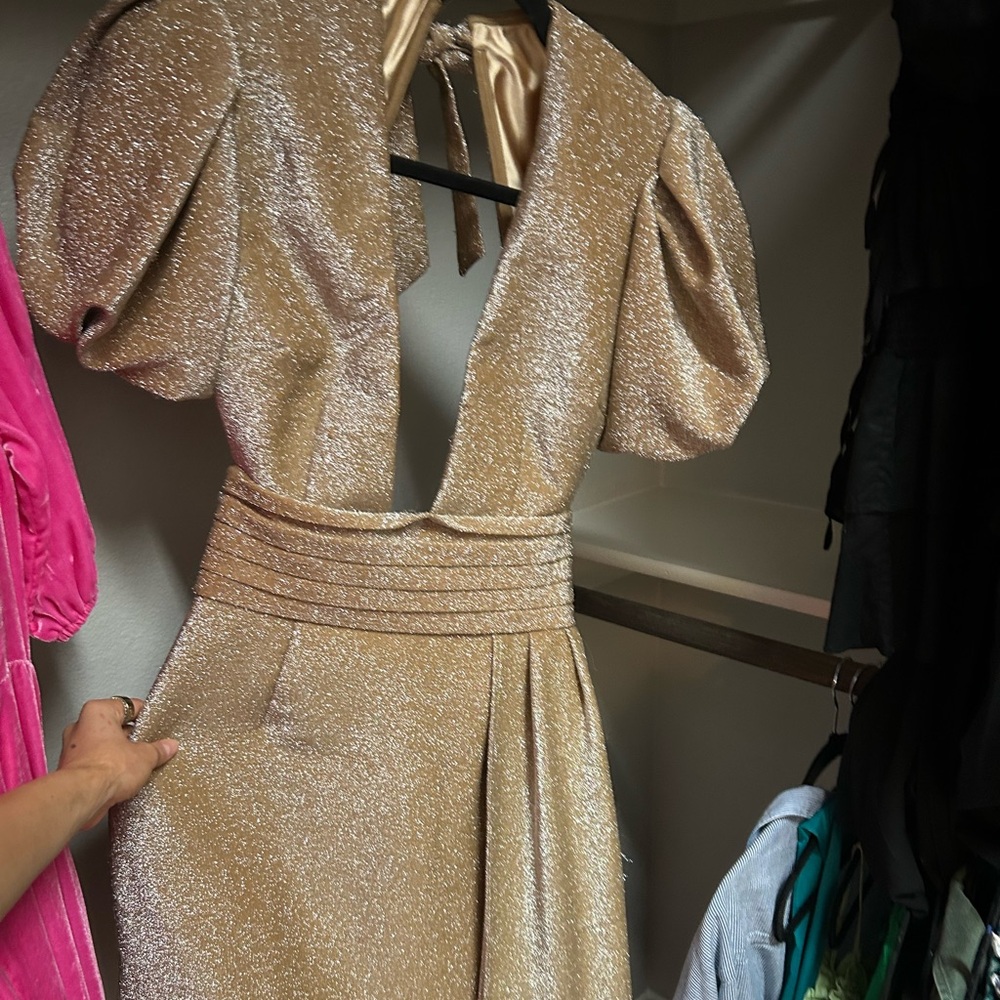 Eliya the label Shimmering Gold Dress with Puff Sleeves